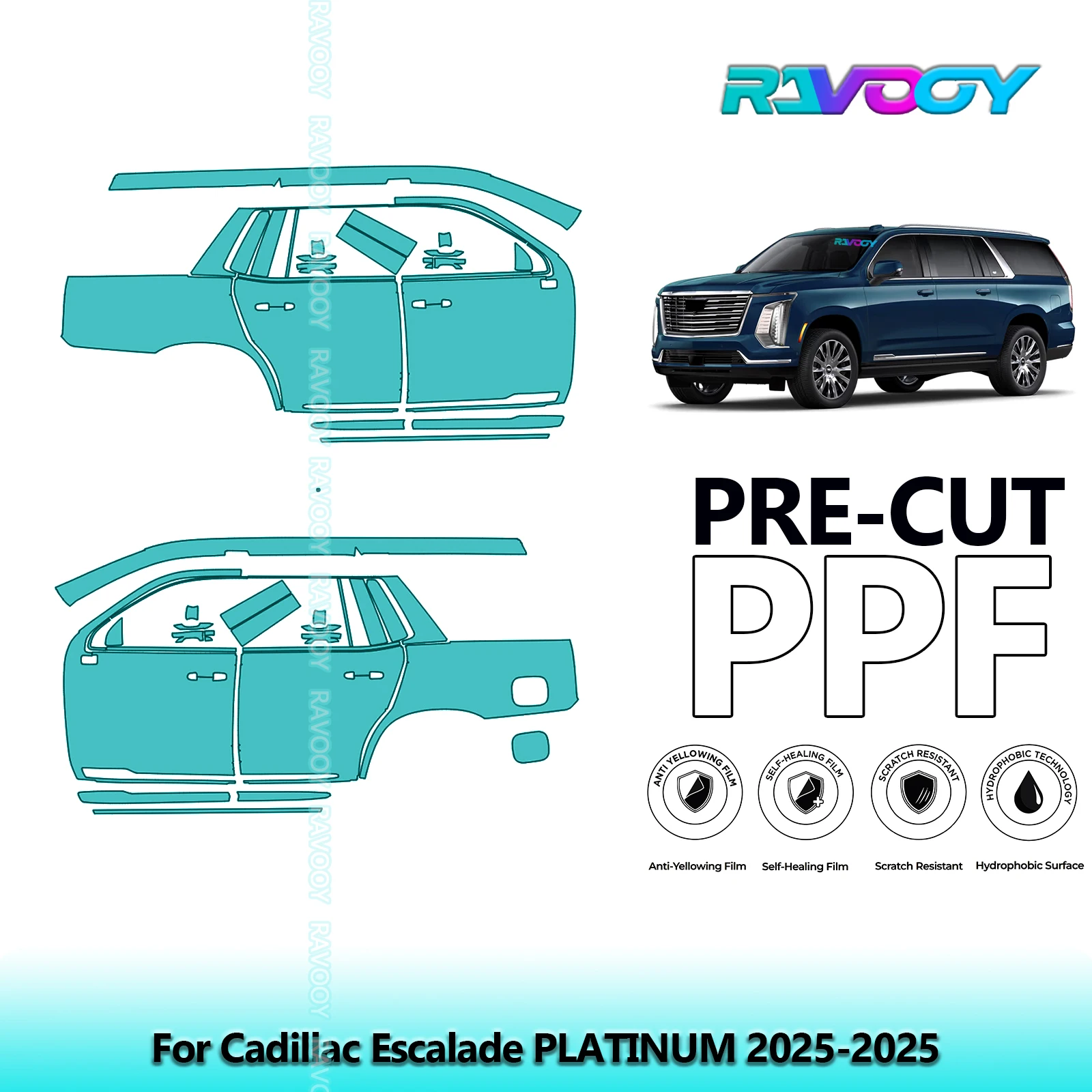

For Cadillac Escalade PLATINUM 2025-2025 8.5mil Clear Matte Pre-Cut PPF Door & A/B Pillar Kit TPU Paint Protection Film Set