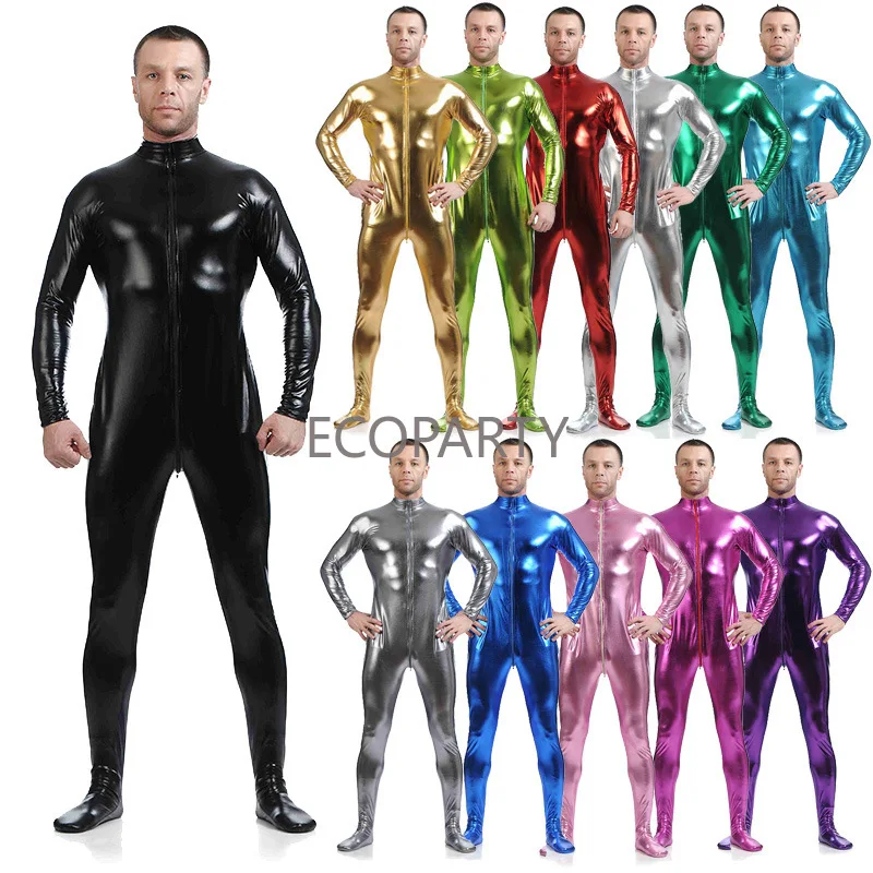 Unisex Metallic Bodysuit Zentai without Hood Adult Shiny One Piece Spandex Body Suit Halloween Costume for Adults and Kids