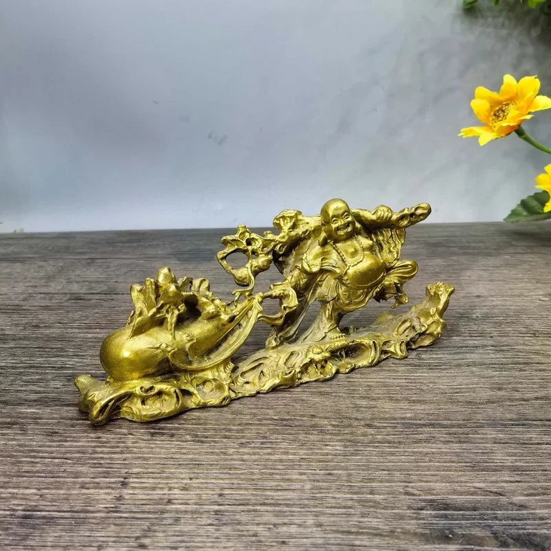Antique bronze Buddha statue, a large-bellied Maitreya Buddha, for home worship, small bronze Buddha