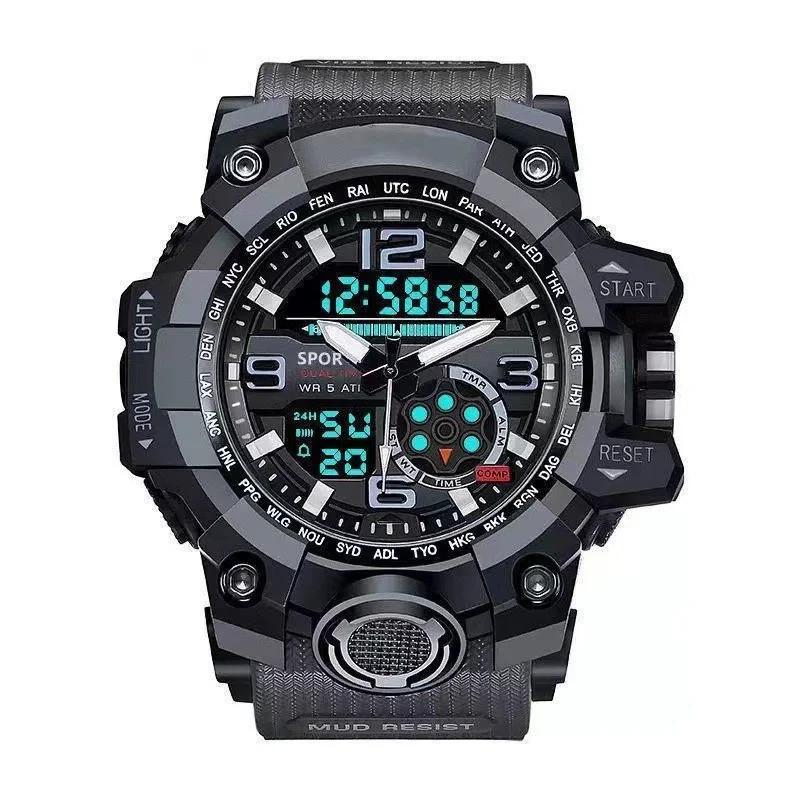 Kegllect multi fonctionnel hommes étanche Sports de plein air montre électronique double affichage grand cadran étudiant montres