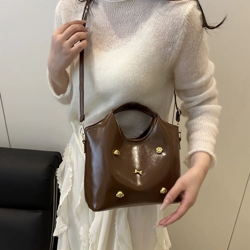 

Fashion Korean Style Casual Shoulder Bag Leather Tote Crossbody Buckle Bag Solid Color Leisure Women's Rivets Handbag Ladies