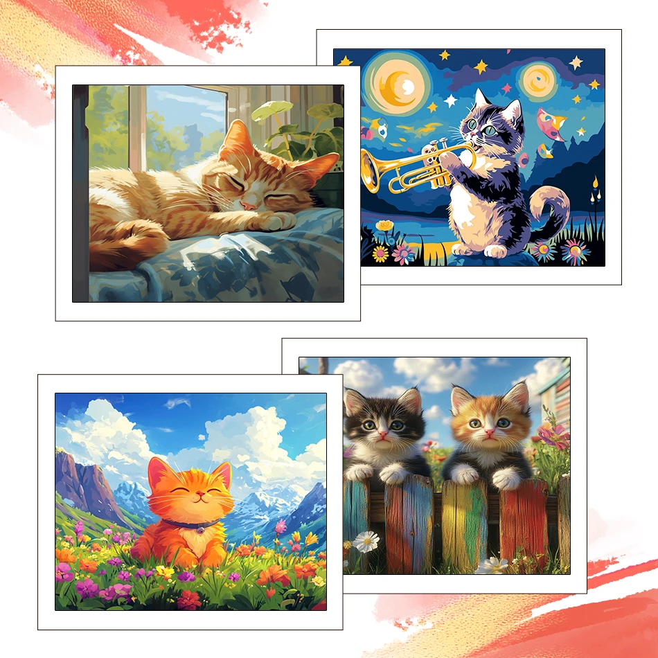 

RUOPOTY Painting By Number Adults New cats Animals 40X50cm Handiwork Watercolor Canvas Drawing Coloring By Numbers Wall Decor