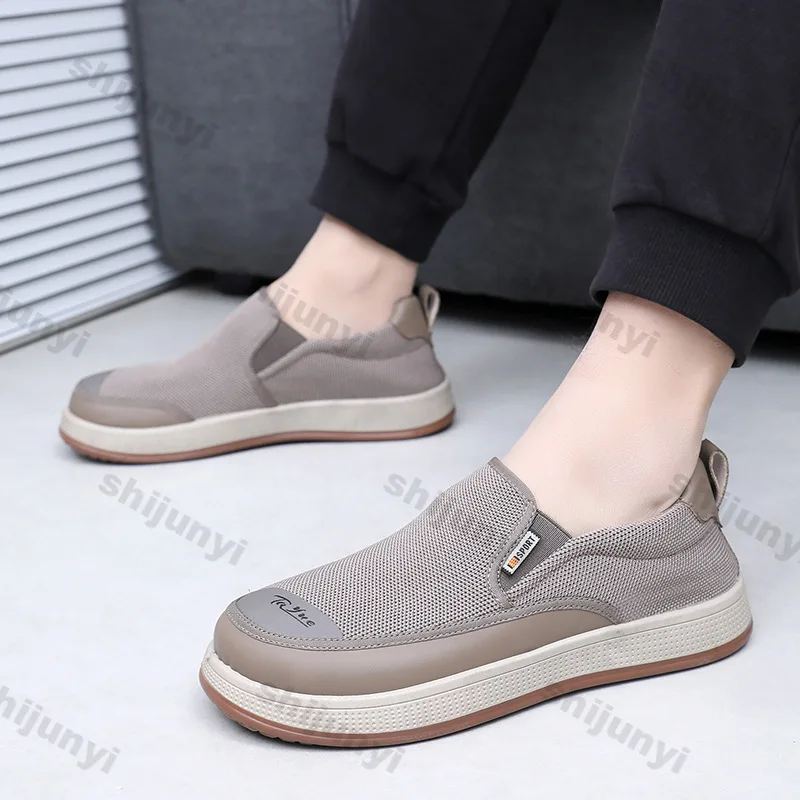 Men Shoes 2025 Spring Autumn New Comfortable Soft Sole Sewing Casual Sport Shoes Breathable Mesh Non Slip Round Toe Dad Shoes