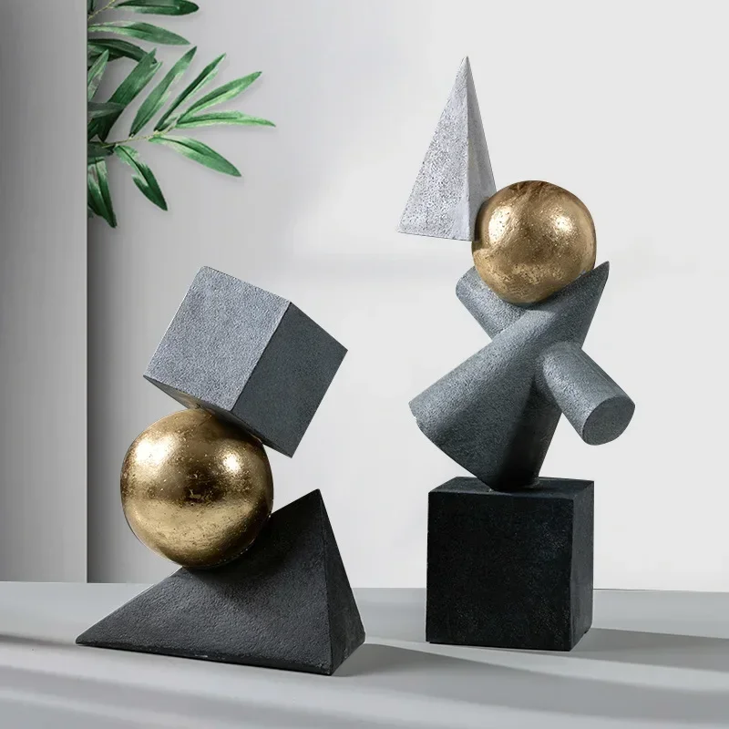 Lot de 4 sculptures abstraites dorées assises - Figurines abstraites dorées - Statues de penseur à collectionner - Statues modernes en résine pour décoration d'étagère et de bureau (boule à cache