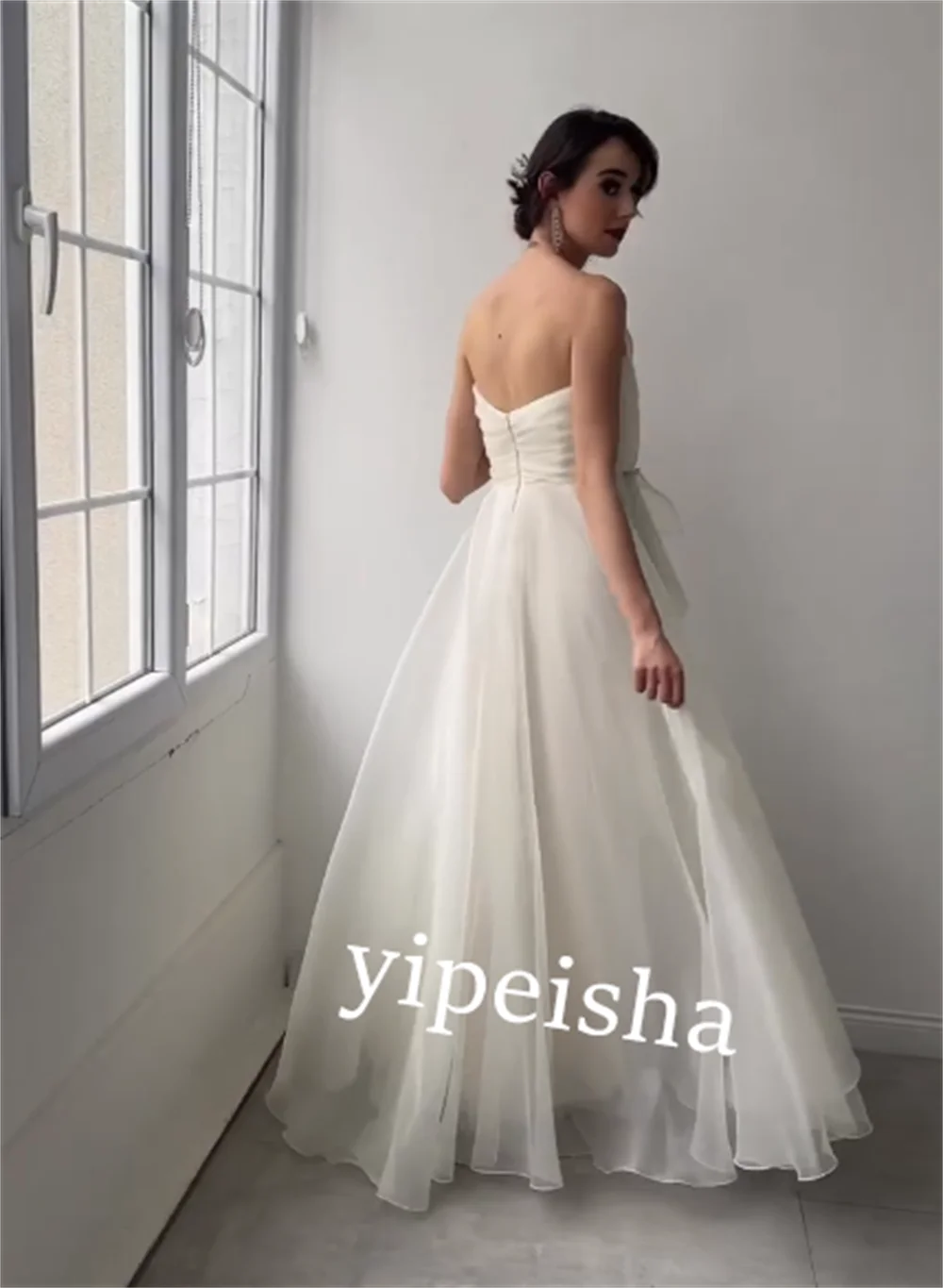 Organza Sash plissettato Quinceanera a-line senza spalline abito per occasioni su misura abiti lunghi