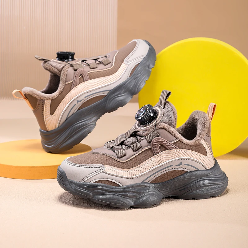 A pair of children rotary buckle sneakers, spliced breathable mesh, lightweight cushioned non-slip daily casual shoes TL-13033
