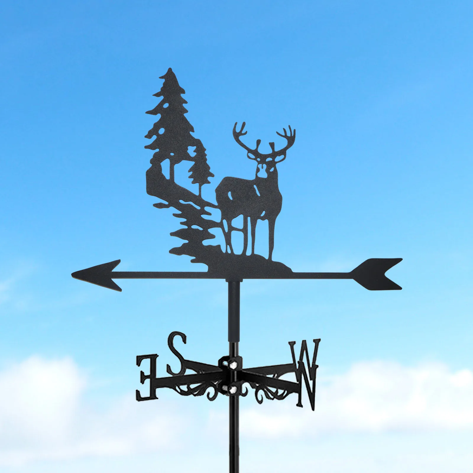 New Christmas Elk Weathervane Silhouette Art Black Metal Wind Vanes Outdoors Decorations Garden for Roof Yard Building