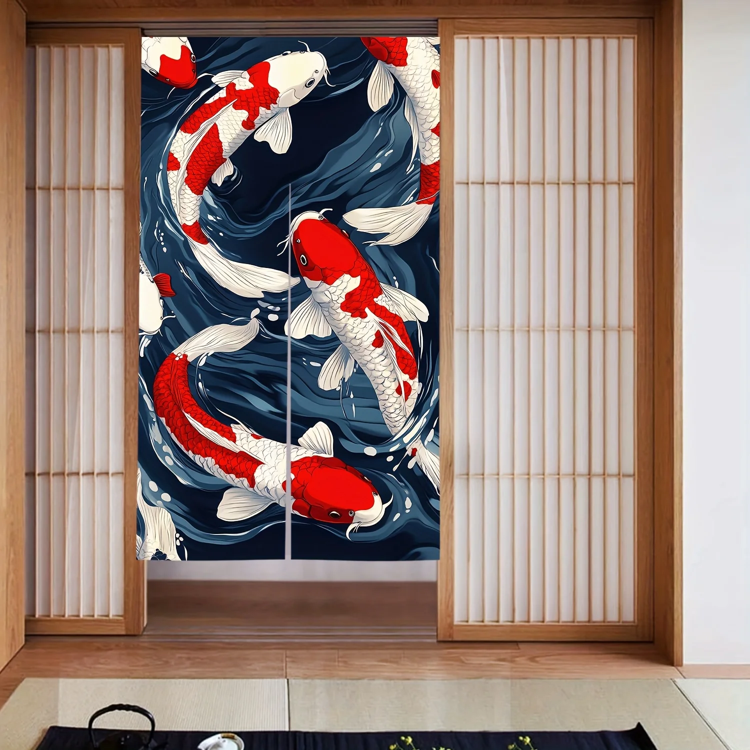 

1pc Door Curtain, Classic Japanese Style Design,Japanese Koi Pattern, Decorative Door Curtain, Bedroom Door Curtain Fabric