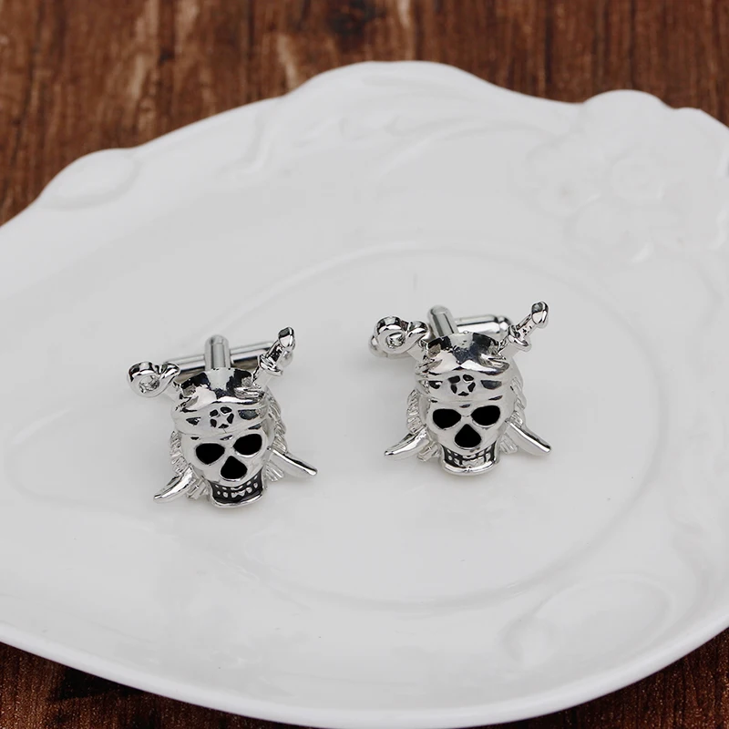 Классическая пиратская маска в форме головы черепа, мужские запонки, дизайн с перекрестными костями, рукав, пуговица