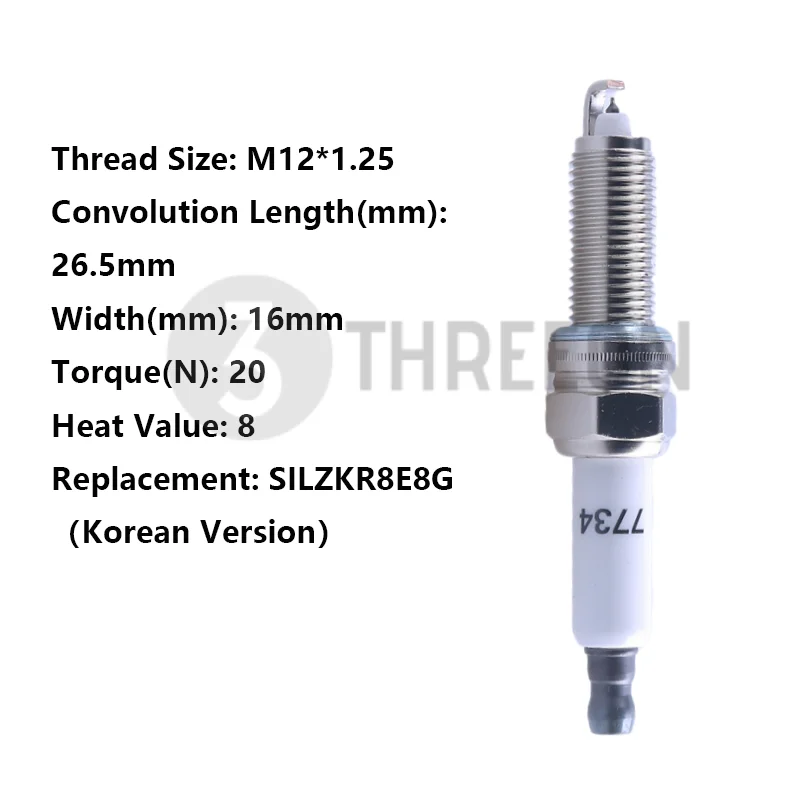 

THREEON 1/4/6pcs LDK8RTHI-T(7734) Iridium Spark Plugs For Hyundai Fiesta Tucson 1.6T Replace SILZKR8E8G M12*1.25 Semi-threaded