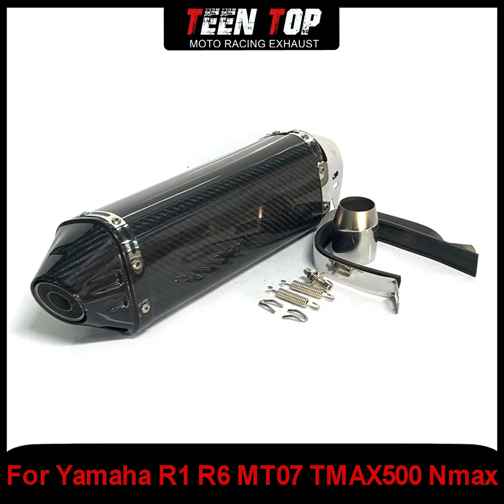 Universal Moto Bike Escape Exhaust Muffler Carbon Fiber For Yamaha R1 R6 MT07 TMAX500 Nmax125 Exhaust Elbow System 51MM