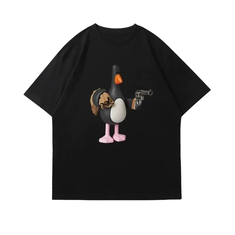 Cartoon Penguin Print Short Sleeve T Shirt Couple Matching Fit Breathable Casual Top Streetwear Harajuku Clothing