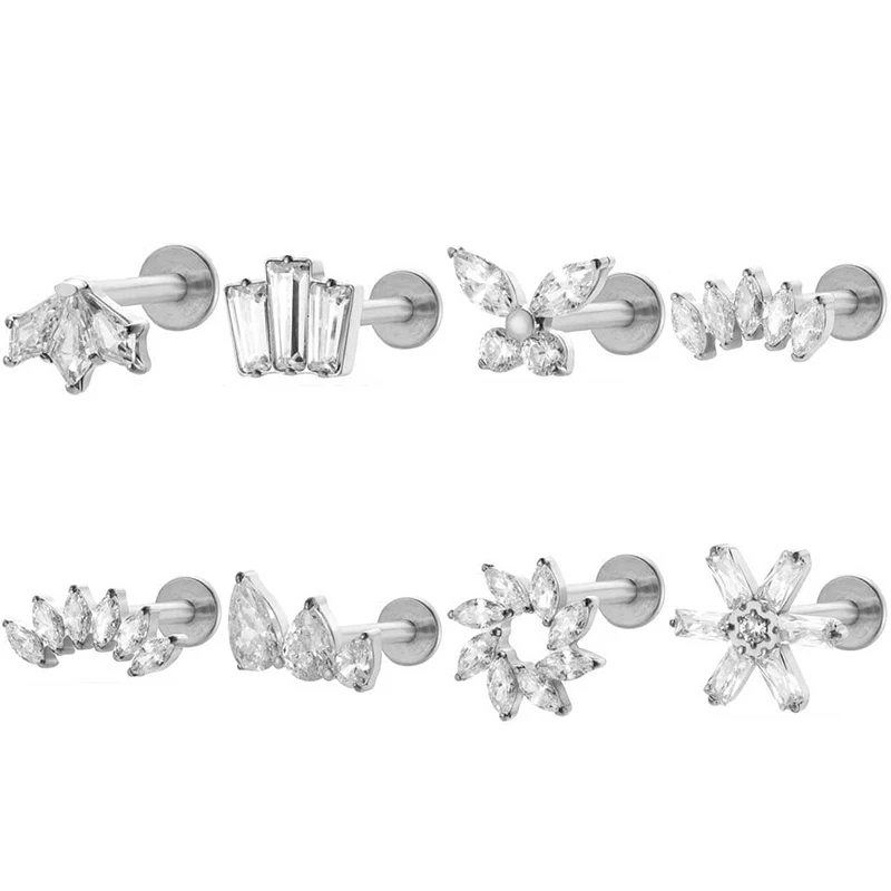 1PC G23 Solid Titanium Zircon Flower Horse's Eye Internal Thread Stud Tragus Cartilage Earring Stud Lobe Labret Piercing Jewelry