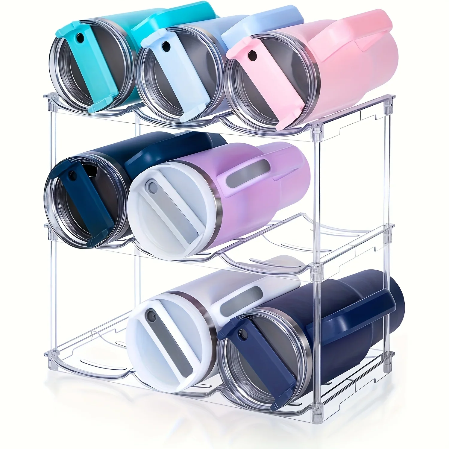 2/3/4 Layer Stackable Bottles Drinks Organizer Shelf - Clear Plastic Water Bottle Organizer- for Kitchen Countertop, Cabinet