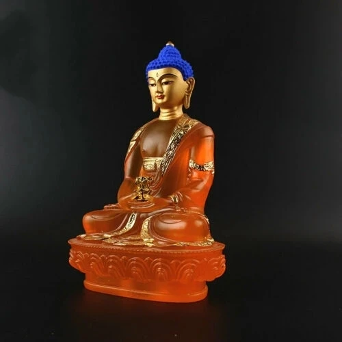 Tibetan Buddhism Hand Made Liuli Colored Glaze Gilt Statue Amitabha Buddha Statue