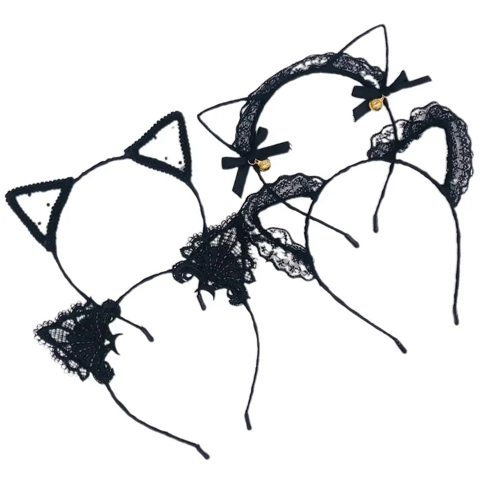 

4 шт., повязка на голову с изображением кота, повязка на голову с черным кроликом, кружевная мягкая повязка для косплея, детские милые ленты, аксессуары для волос, головной убор с кошачьими ушками
