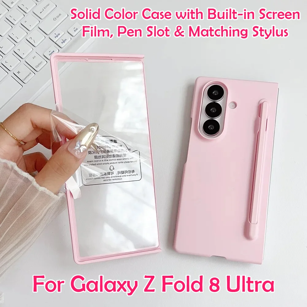 2026 Multi-color Candy Pen Slot and Pen Skin Feel Case for Samsung Galaxy Z Fold 8 Ultra 7 6 5 4 Glass Film Protector Hard Cover