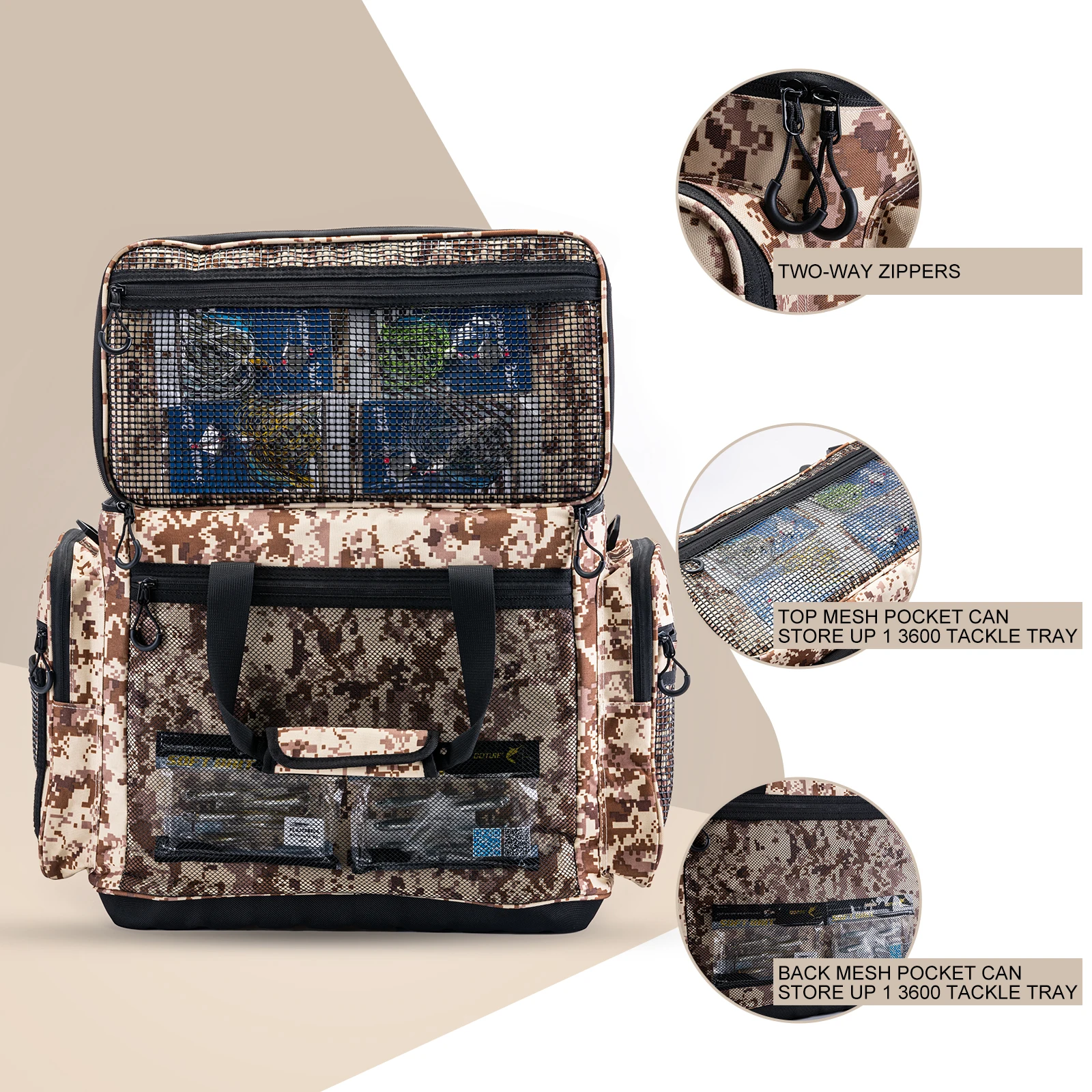 Imagem -04 - Goture-preto Camuflagem Pesca Tackle Bolsa Multi Purpose Bolsa Impermeável Grande Capacidade Nylon 53x29x38.5cm