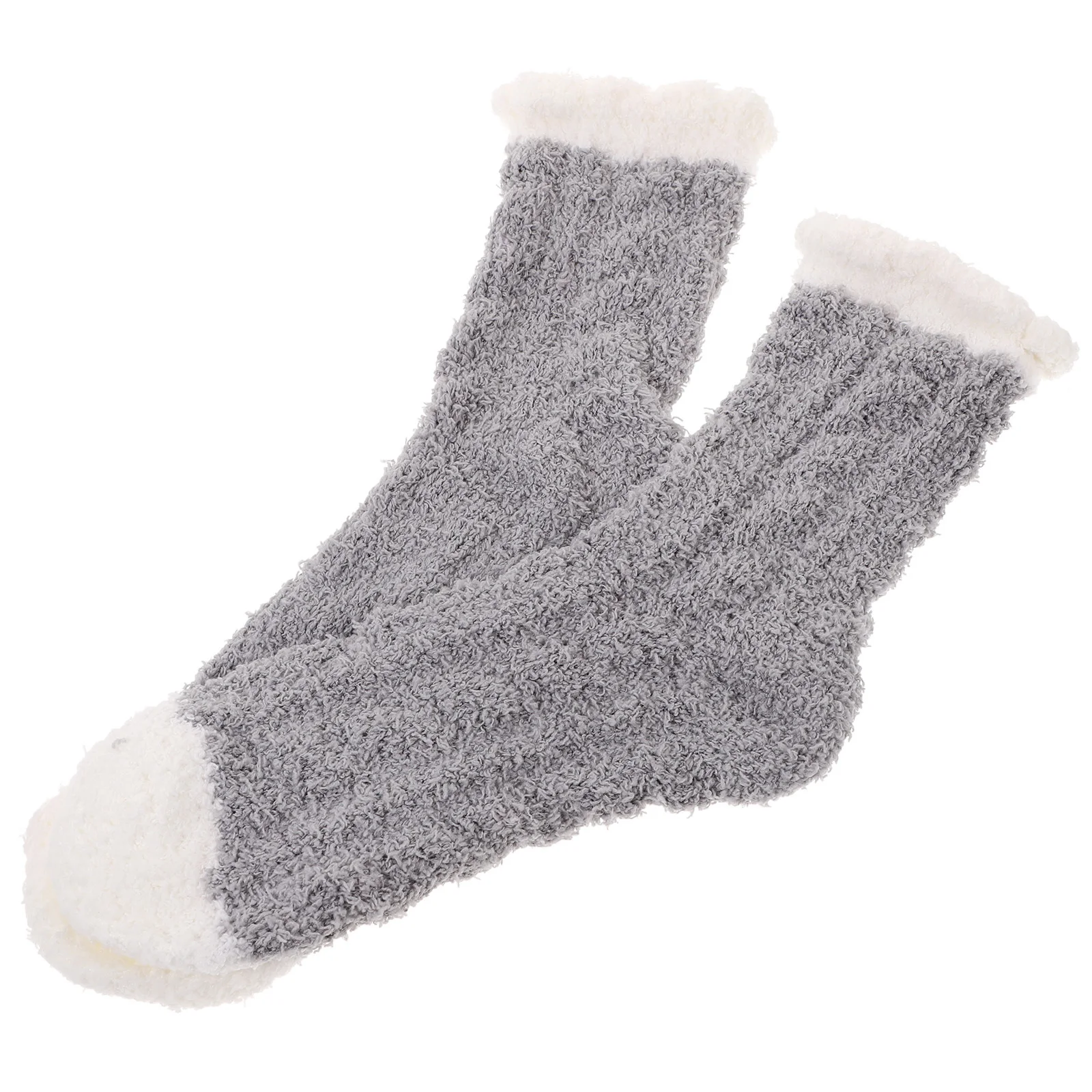 

1Pair Thick Coral Fleece Sleeping Socks Soft Warm Middle Tube Grey Winter Bed Socks Cozy for Girls Students Women