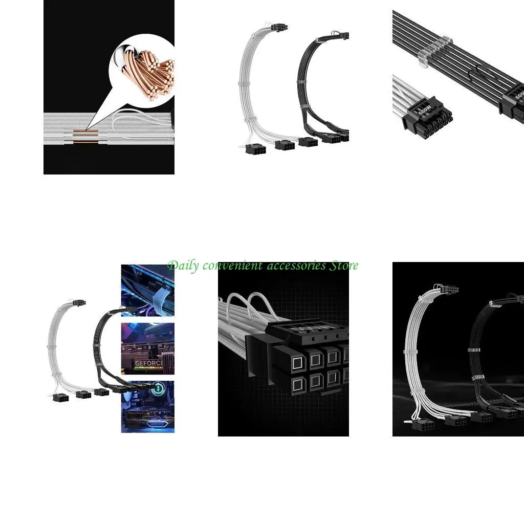 

97QB PCI-e 5.0 Extension Cable 16 Pin(12+4) Male to PCIE 3/4x8Pin(6+2) Female Sleeved Extension Cable 18AWG Cable for 3090Ti