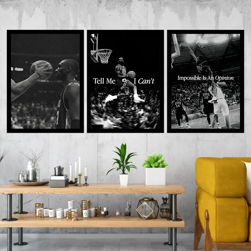 Athlete Mindset Sports Motivational Poster Basketball Player Jordan/Kobe Slam Dunk Canvas Painting Wall Art Gym Room Home Decor