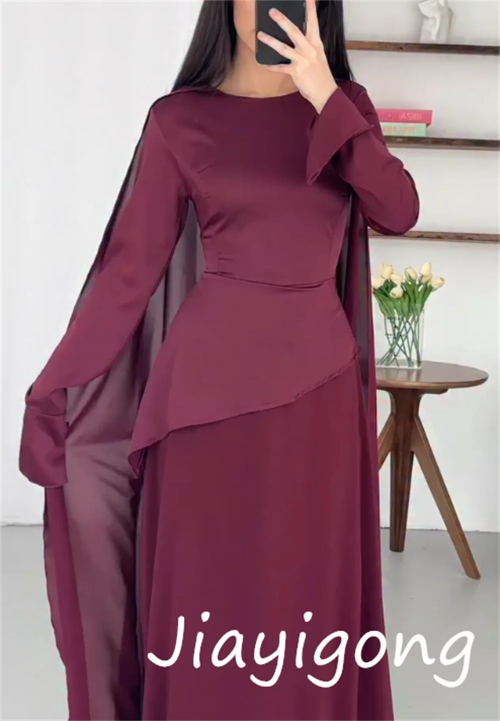 Personalizado clássico casual jérsei plissado a linha colher pescoço vestidos longos sob medida ocasião combinando formal