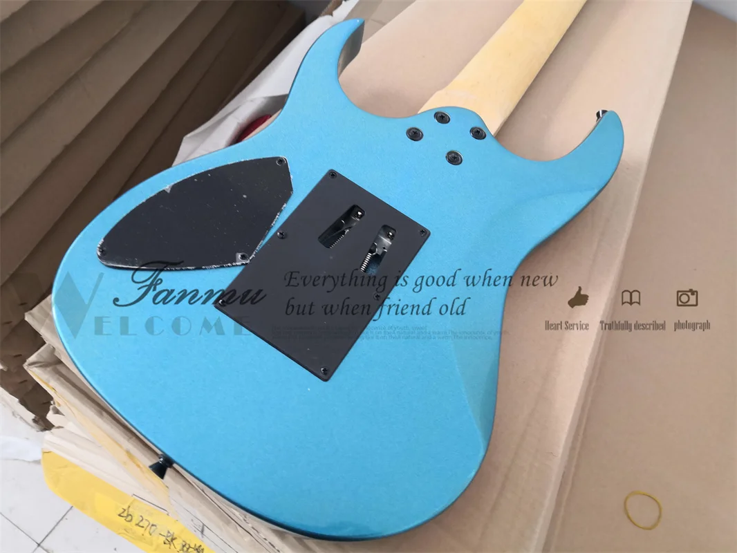 7 String Metal Blue Electric Guitar K7 Body Maple Neck  Tremolo Bridge Rosewood Fretboard  24 Frets Black Tuners