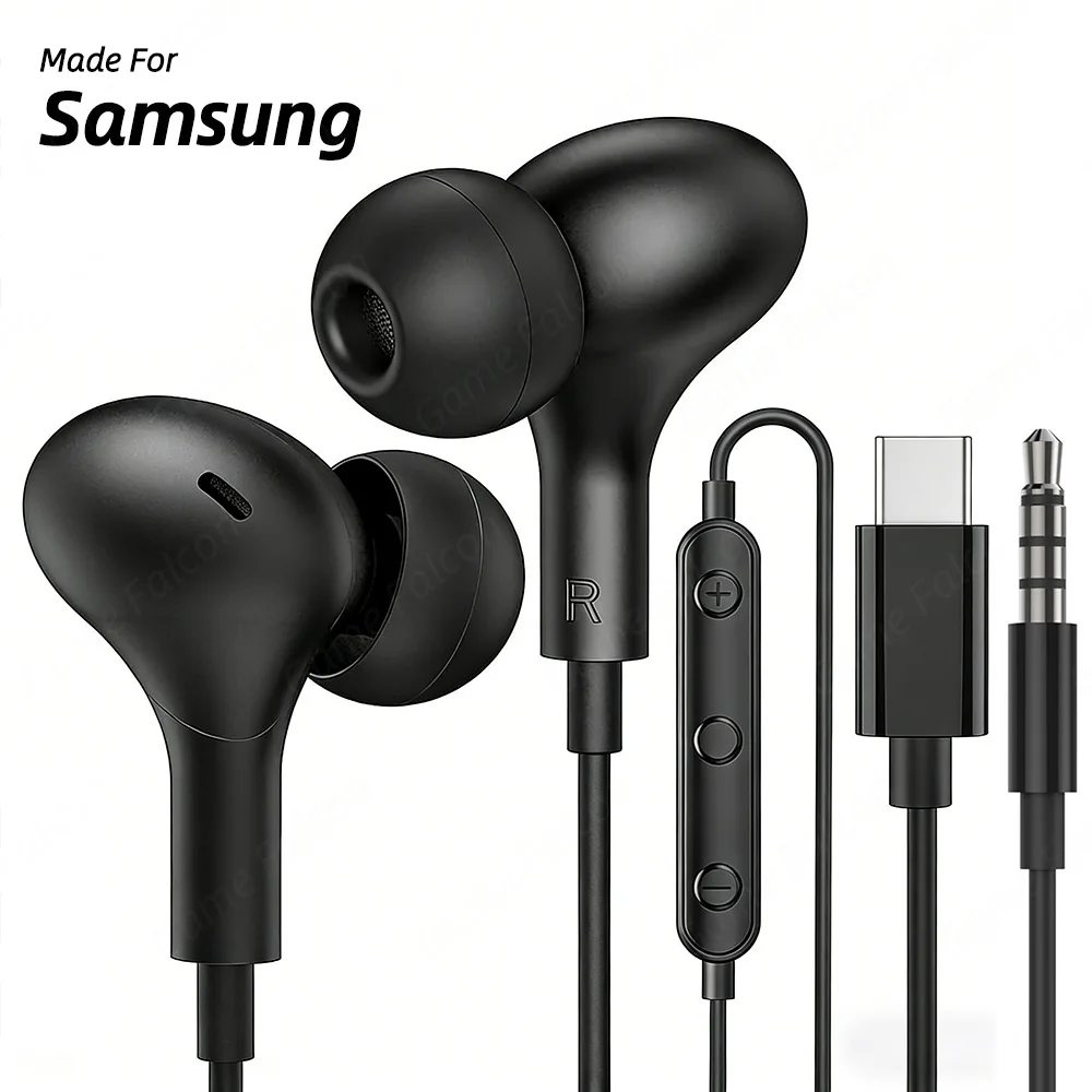 USB C Headphone for Samsung Galaxy S24 S25 S26 Ultra A17 A54 Magnetic Wired Earbuds Noise Canceling in Ear Earphones with Mic