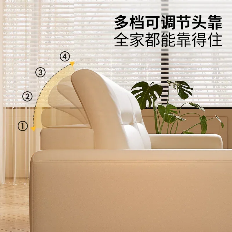 French small apartment living room retro white big white sofa multi-gear adjustable headrest leather sofa