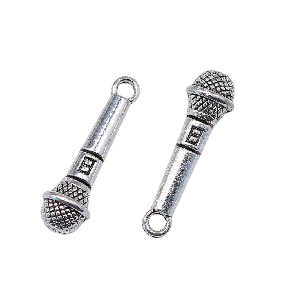 Wholesale 100pcs/bag 25x7mm Microphone Charm Pendant Music Lovers Jewelry Supplies Handmade For DIY Making Earrings Bracelet