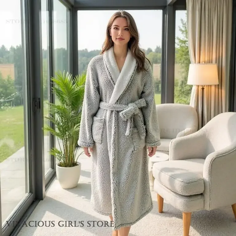 

Осень-зима, новое домашнее платье, одежда для отдыха из кораллового флиса, утепленная фланелевая одежда для сна, женский длинный халат, банный халат, кимоно, пеньюар