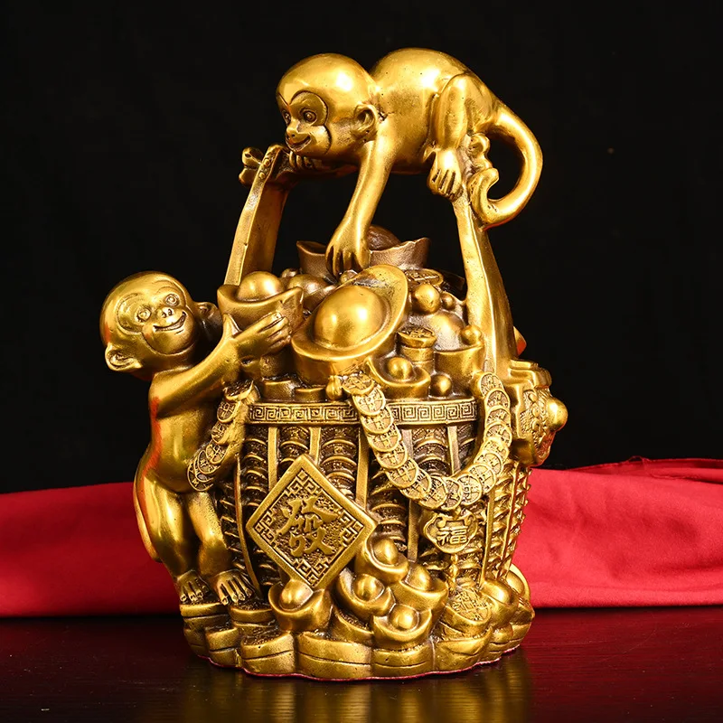 

Wholesale Pure Brass Ruyi Yuanbao Monkey Zodiac Monkey Ornament Exquisite Copperware Bucket of Gold Monkey Decoration Craft