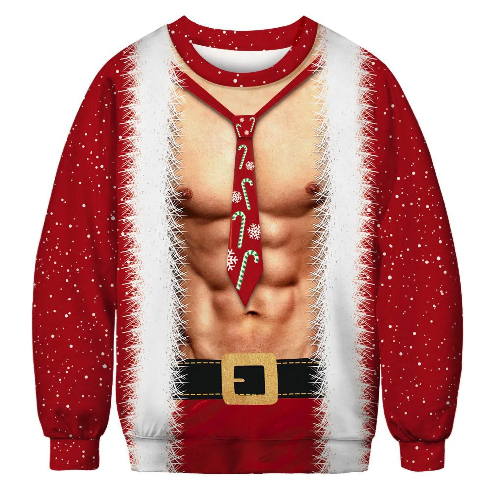 Muscle Chest Hair Print Women Christmas Ugly Sweater Tops 2024 Funny Xmas Outerwears Clothes Autumn Warm Long Sleeve Sweatshirt