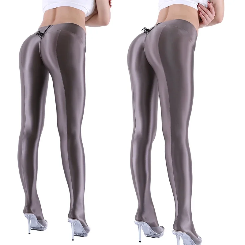 Sexy Oily gloss High elasticity zipper Leggings sport women fitness push up yoga Show buttocks Tight pants