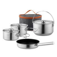 Custom 304 Stainless Steel Outdoor Cookware Set Foldable Frying Pan with Detachable Handle and Pot for Camping Cooking