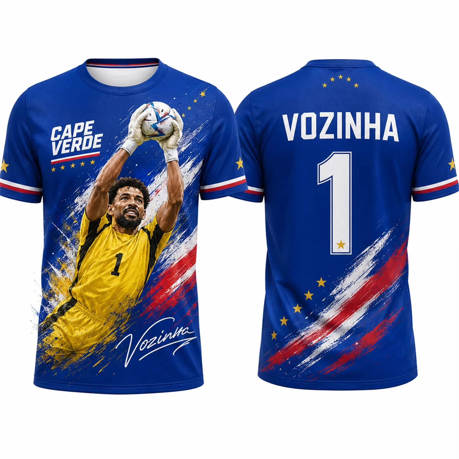 Cape Verde Vozinha No.1 Goalkeeper Fan Jersey T-Shirt for Men Women Kids Short Sleeve Football Supporter Top