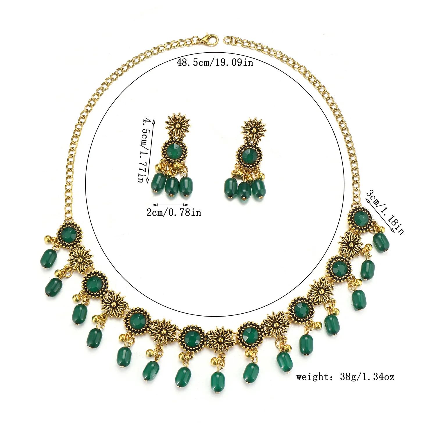 New Vintage Jewelry Set For Women Arcylic Beads Pendant Jewelry Sets Colorful Stone Decoration Necklace Earrings Set For Women