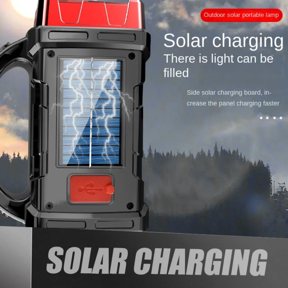 

High Power Solar Portable Searchlight USB Rechargeable Waterproof Torch Work Light 4 Gear Non-slip Flashlight Climbing