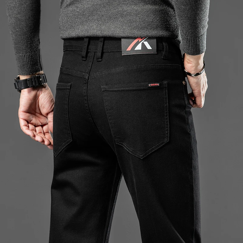 

Simple Classic Pure Black Jeans Men's Elastic Soft Slim-Fitting Small Straight Fashionable All-Match Office Business Casual Pant