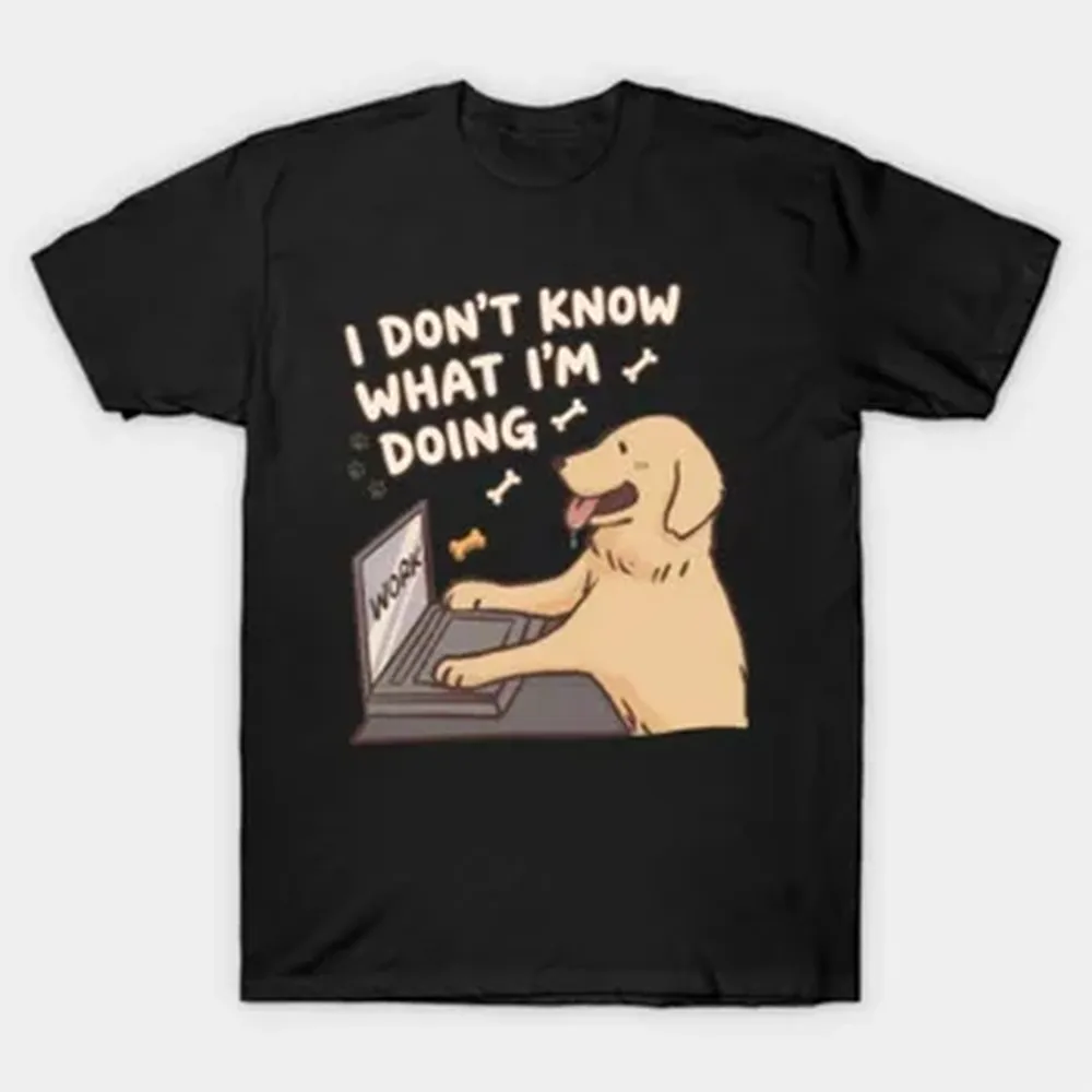 Stressed Dog Working Laptop Humor T-shirt For Men Women 100% Cotton T Shirts Short Sleeve