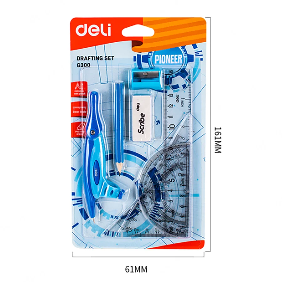 Deli Math Geometry Set, 10-Piece Compass & Protractor Kit with Metal Rulers, Triangle Rulers, Magnetic Accessories for Office