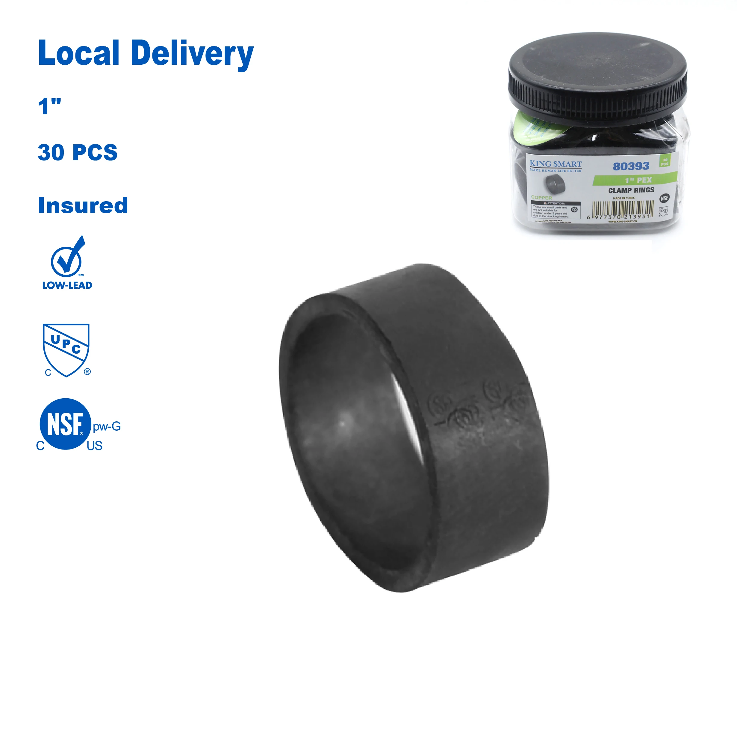 

Кольцевые муфты KING SMART 1" Crimp/F1807 PEX из меди; подходят для труб PEX B/C, PERT; 30 шт./упаковка; 80393