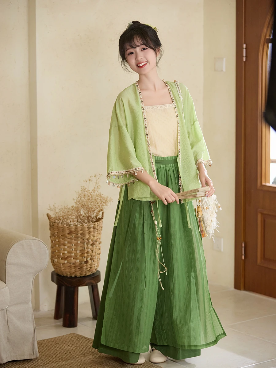 

Autumn Wood Hanfu Song Dynas Sle ort irt with Embroidery Strap And Song Pants Chinese Traditional Costume Set