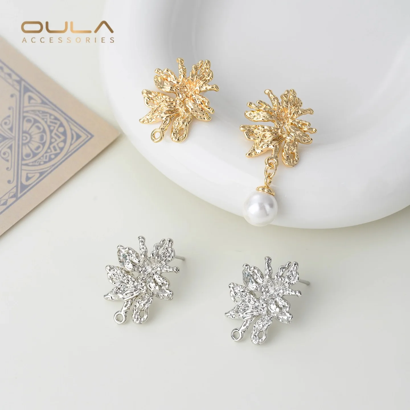 

14K Gold-plated Irregular Irregular-shaped Stud Earrings with Pendants Handcrafted Diy Pearl Stud Earrings Accessory Materials