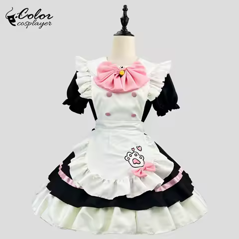 Color Cosplayer Cat Maid Dress Pink Bow Lolita Dress Halloween Party Cosplay Costume Anime Role Disguise Carnival Adult Clothing