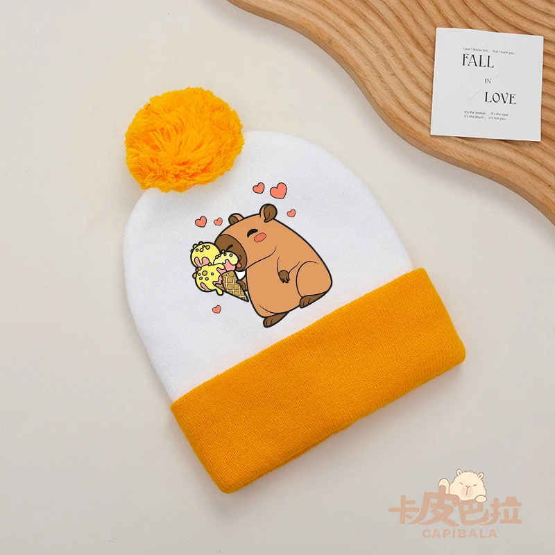 

Capybara Children Caps Cartoon Anime Printed Knitted Hats Winter Cute Warm Boy Girl Hat Clothing Accessories Kids Birthday Gifts