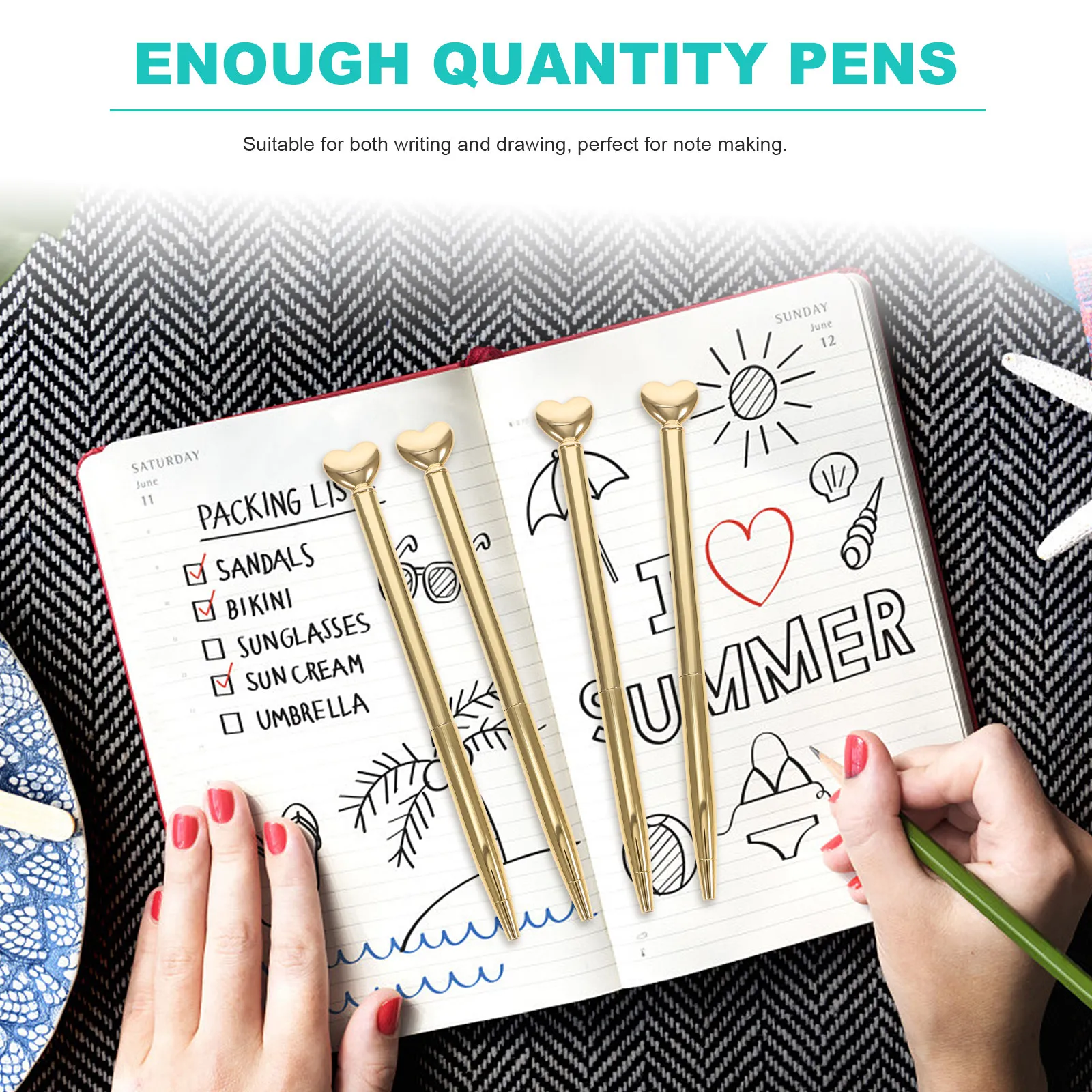 12Pcs High-Grade Metal Heart Design Ballpoint Pens Comfortable Grip Long-Lasting Ink Portable Students Pen Daily Use Ergonomic