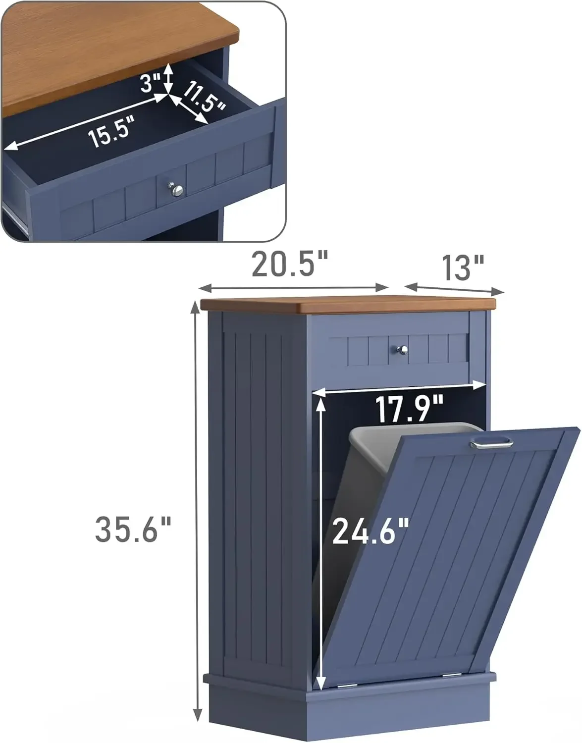 Tilt Out Trash Cabinet 10 Gallon Wooden Free Standing Laundry Sorter Cabinet,Recycling Cabinet with Hideaway Drawer