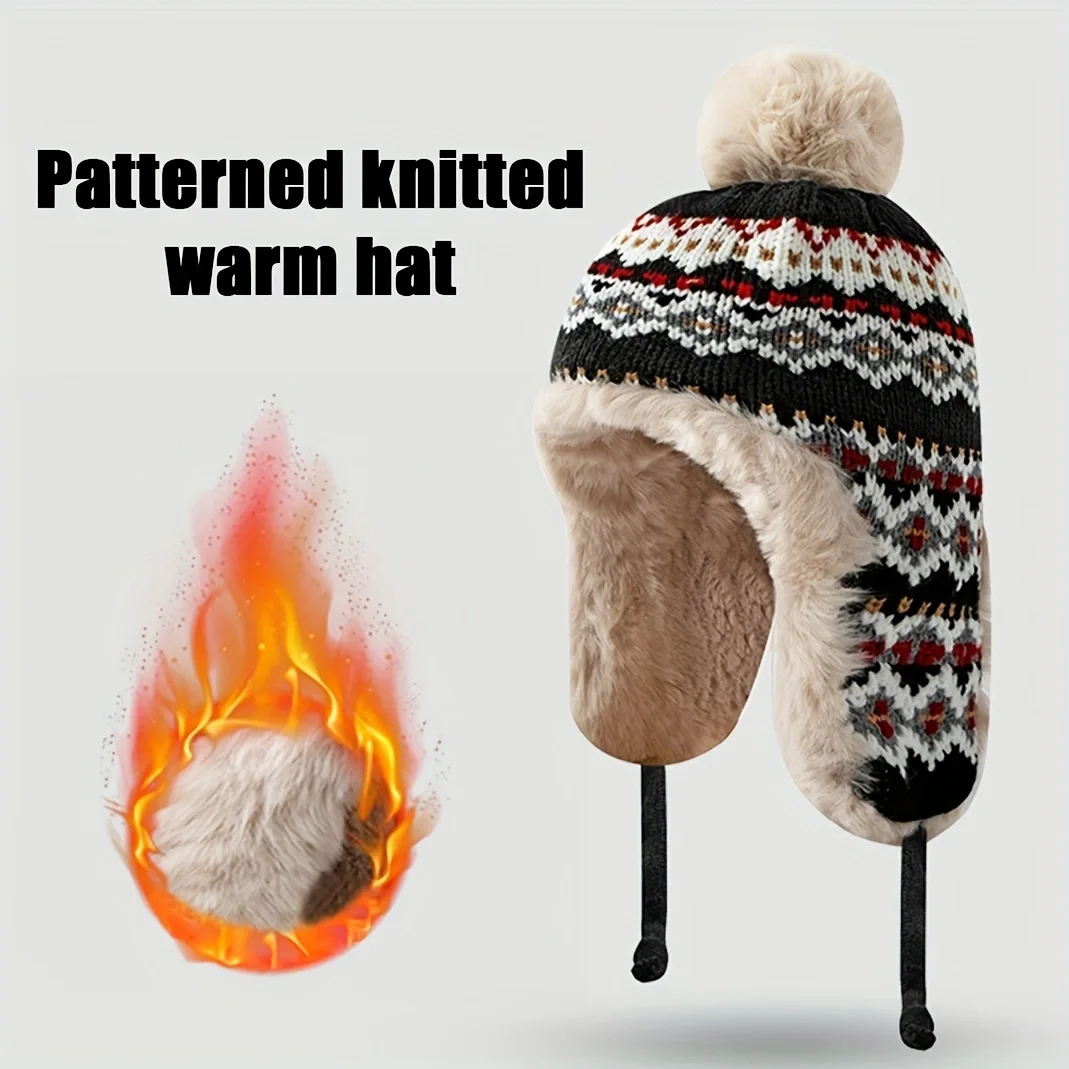 الشتاء الدافئة منفذها قبعة الحرارية محبوك سميكة الصوف إيرفلاب قبعة أفخم يندبروف النساء الشتاء في الهواء الطلق السفر المشي لمسافات طويلة قبعة تزلج