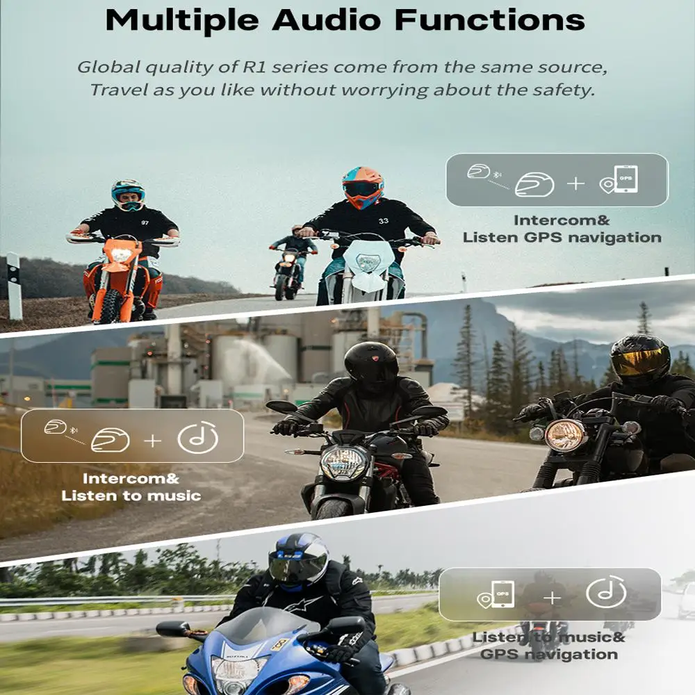 Freedconn-Motocicleta Capacete Bluetooth Headset, R1 Pro, 6 Riders Grupo Intercom, 1440P, 2K Vídeo, Gravador WiFi, Moto câmera Interphone